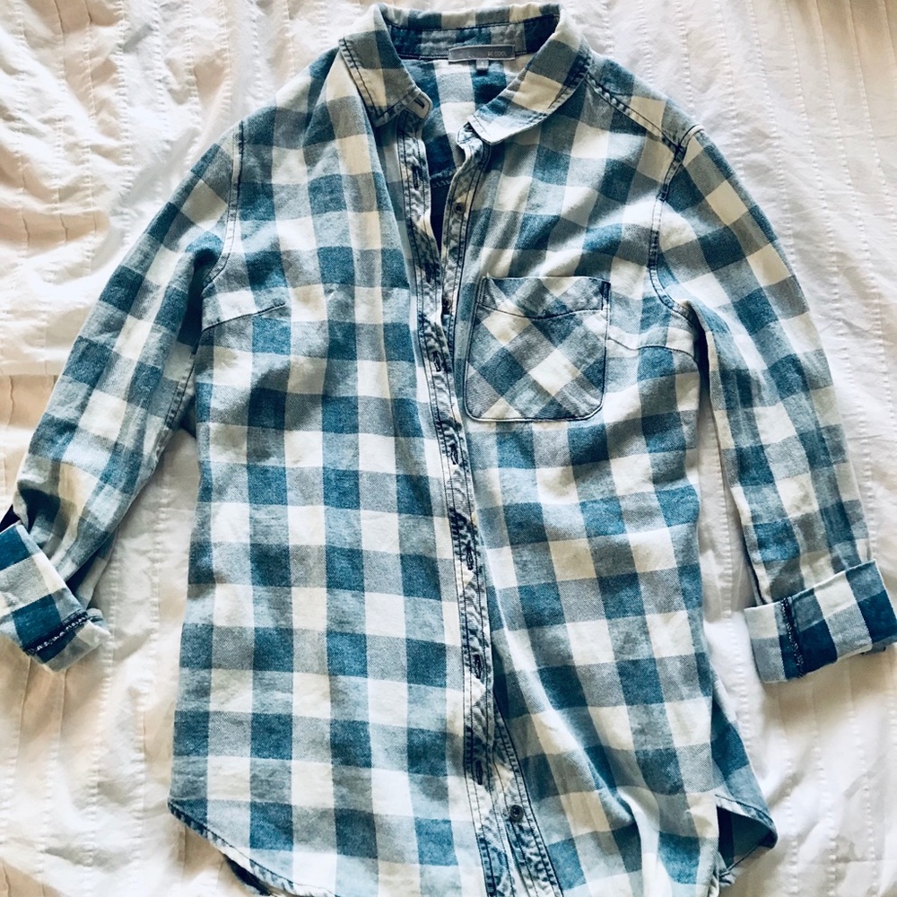 Blue checkered chambray